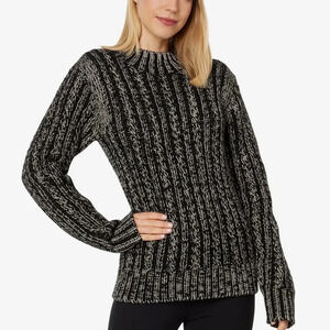 Blanc Noir® Lurex Cable Knit Sweater Size Large Black Silver Crew Neck NEW